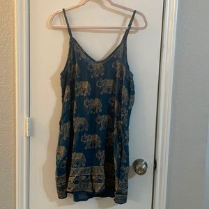 Earthbound Trading Co Teal Gold Elephant Romper | L NWT